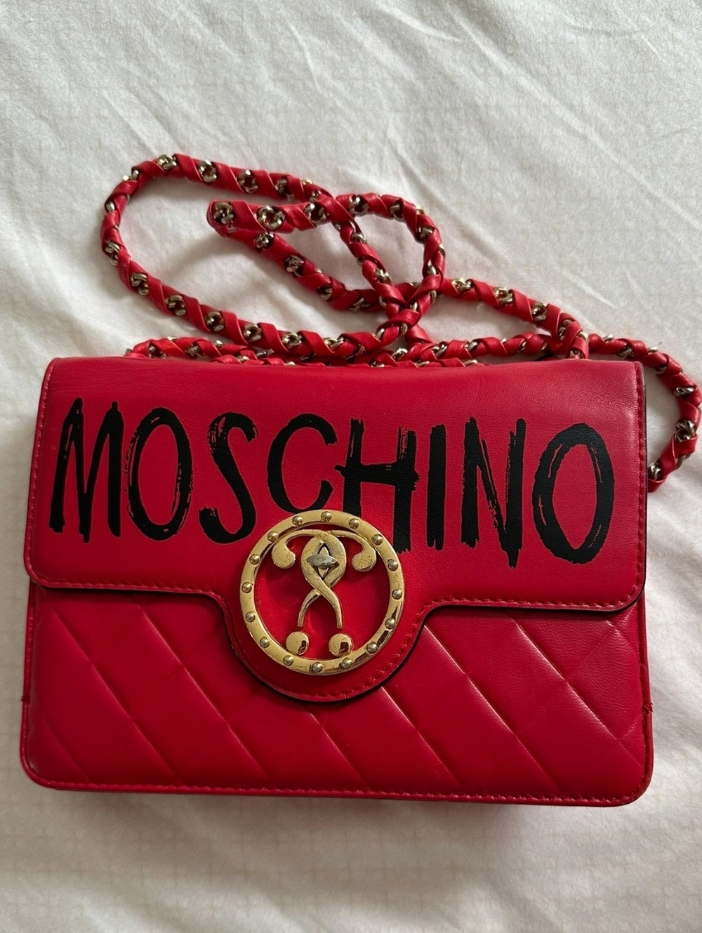 Moschino Red Quilted Chain Shoulder Bag